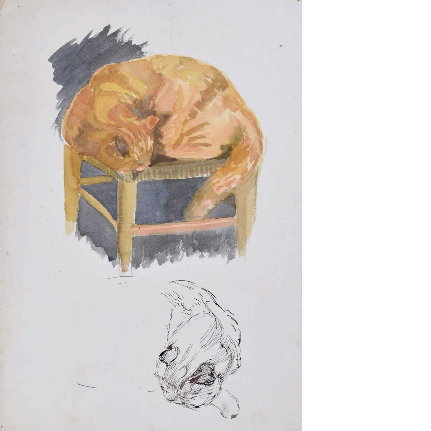 Hilary Hennes, Cat Sleeping (C.1940), Painting Modern British Art Hilary Miller