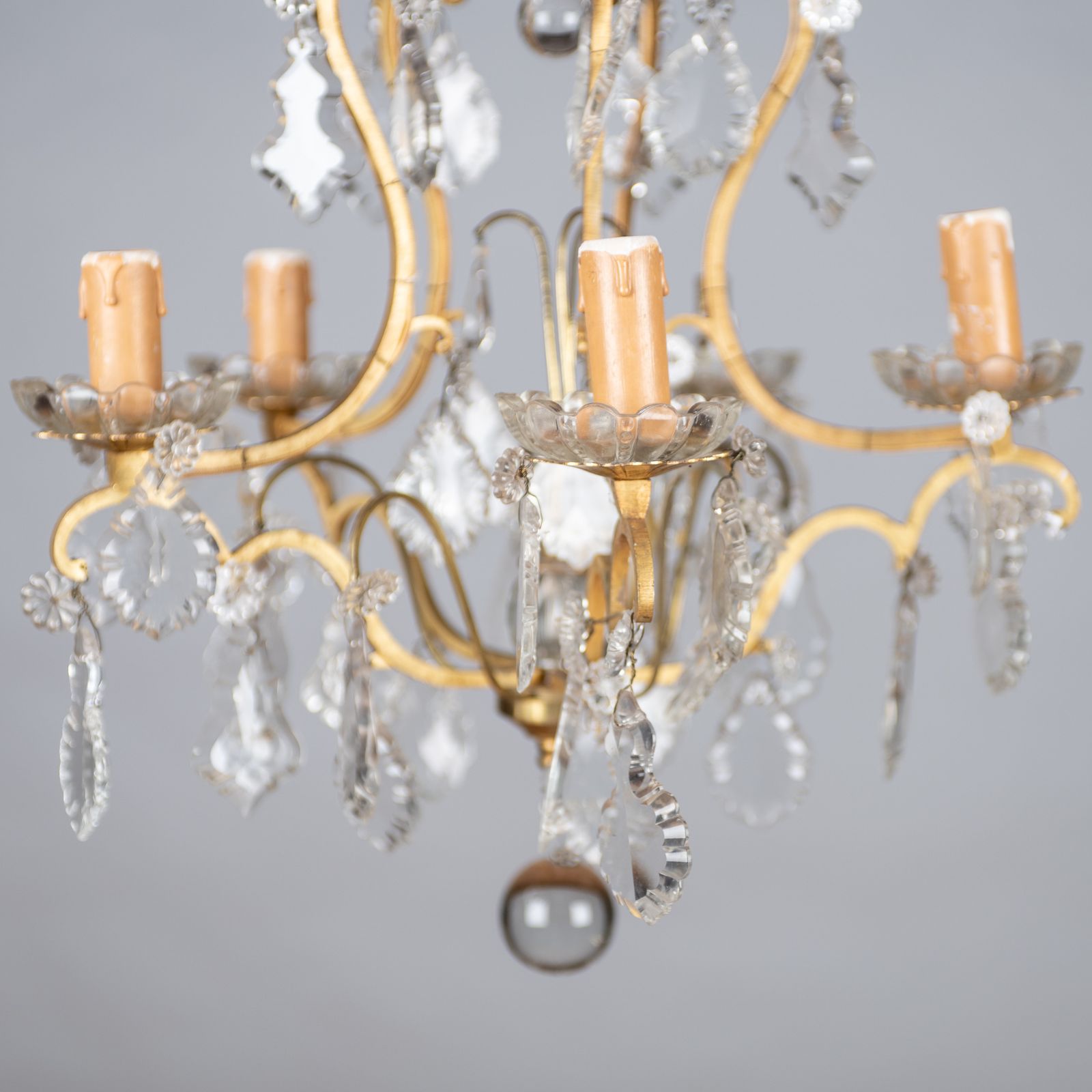 A Lovely French Glass And Brass Five Arm Chandelier photo Lighting