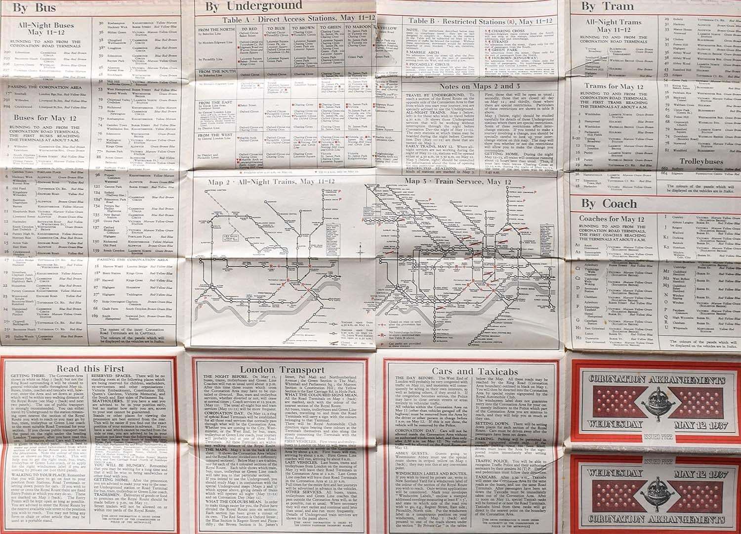Coronation Arrangements Leaflet Map Of London   Vintage Map (1937) photo furniture
