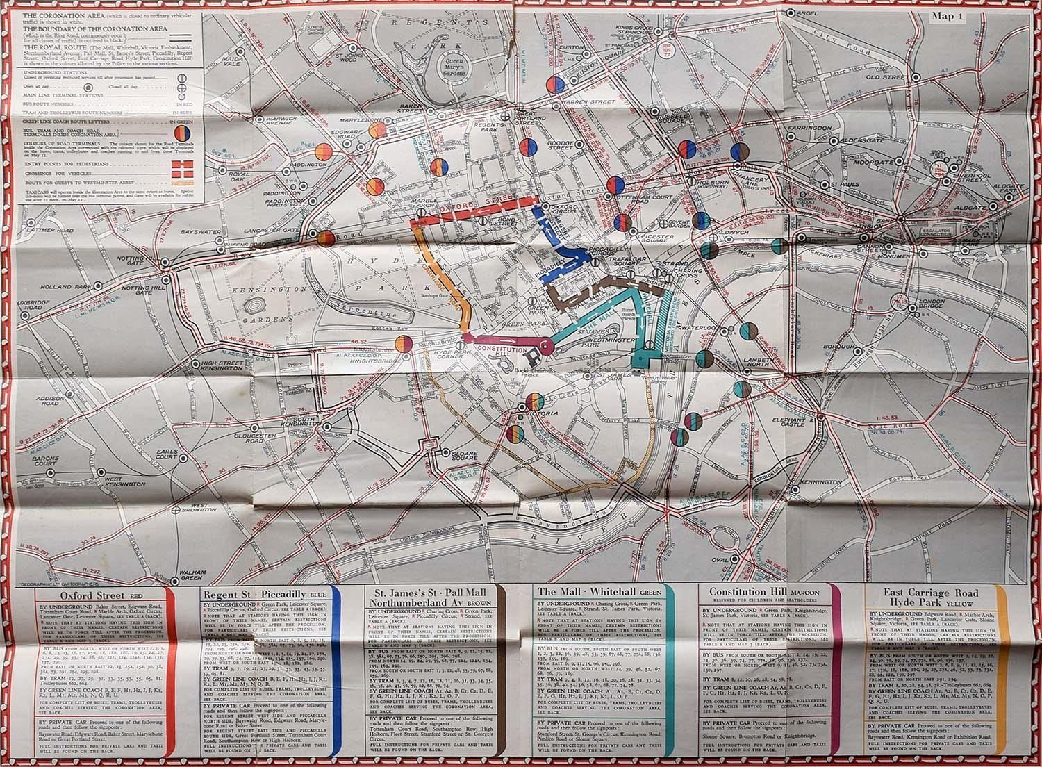 Coronation Arrangements Leaflet Map Of London   Vintage Map (1937) photo for sale