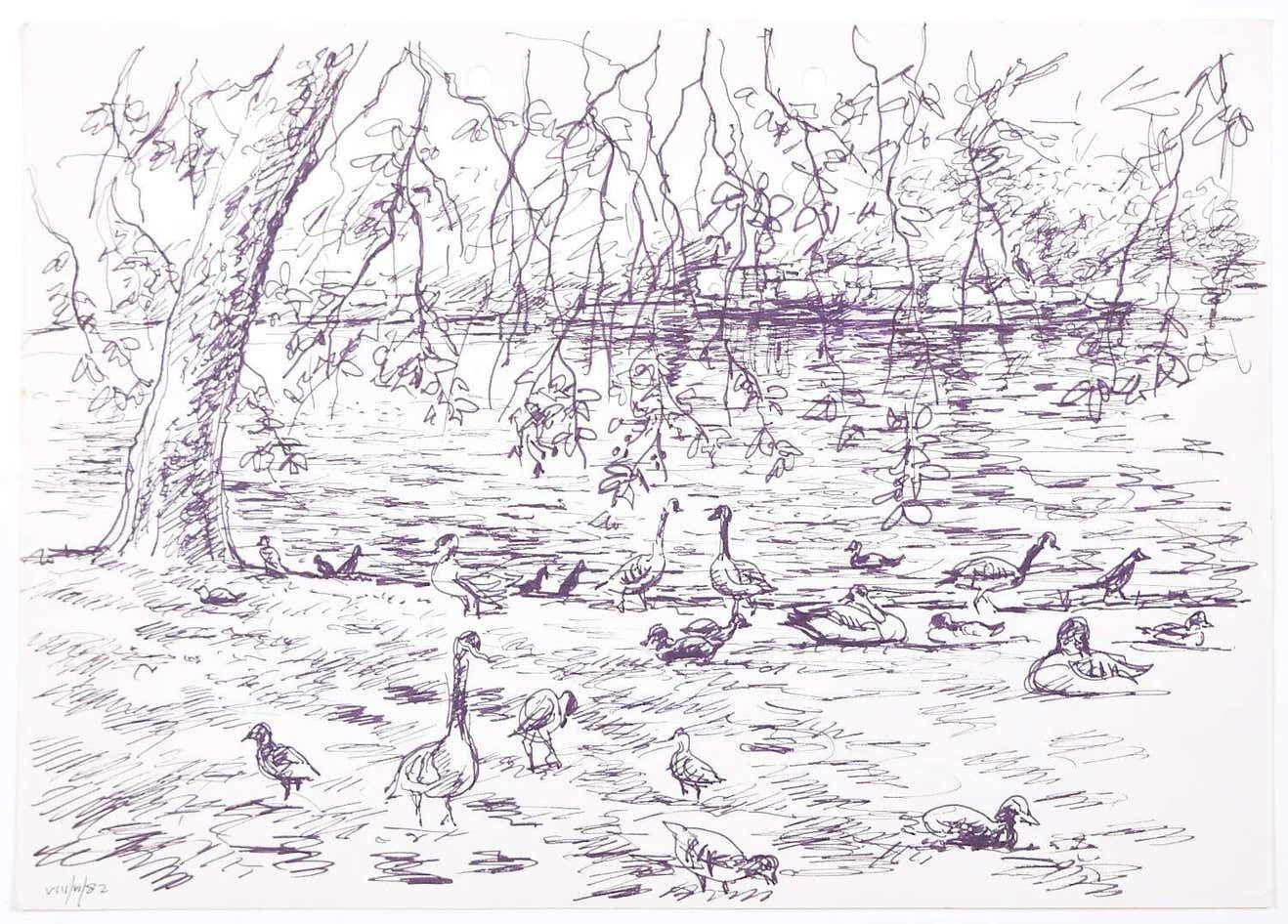 Derrick Latimer Sayer Ducks Original Pen And Ink Sketch Derrick Sayer For Beverley Nichols Cats Abc 1982
