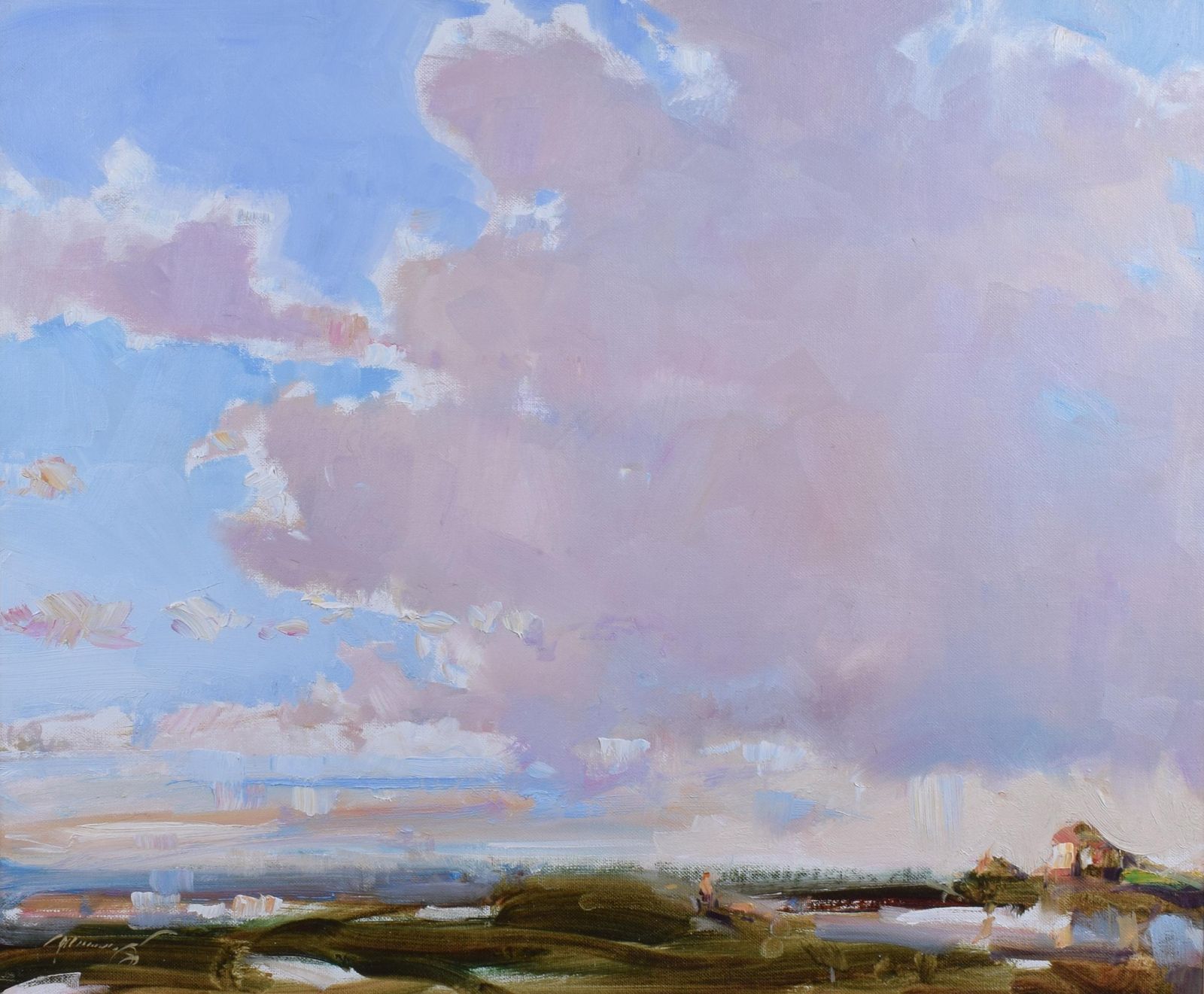 Ken Moroney,The Fens Norfolk England Oil On Canvasboard  C.1990s