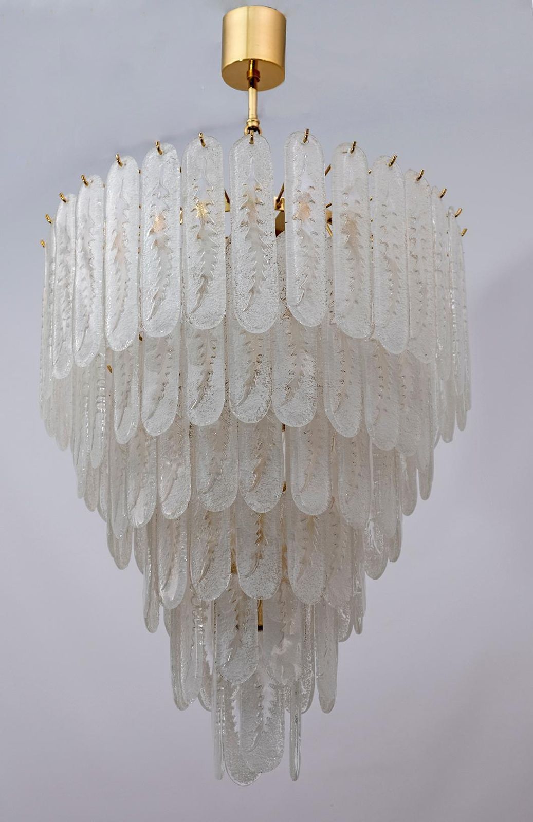Venini Style 6 Floors Chandelier Murano Glass Graniglia And Brass, 1970s