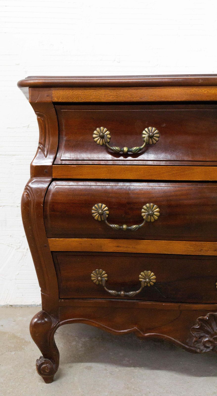 French Louis XV Style Iroko Commode Chest Of Drawers, Mid Century photo vintage
