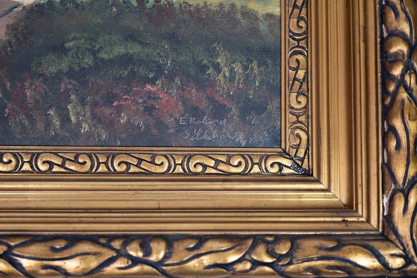 Oil Painting With Natural Motif And Gilded Frame, Unknown Signature From The 1930s. photo for sale