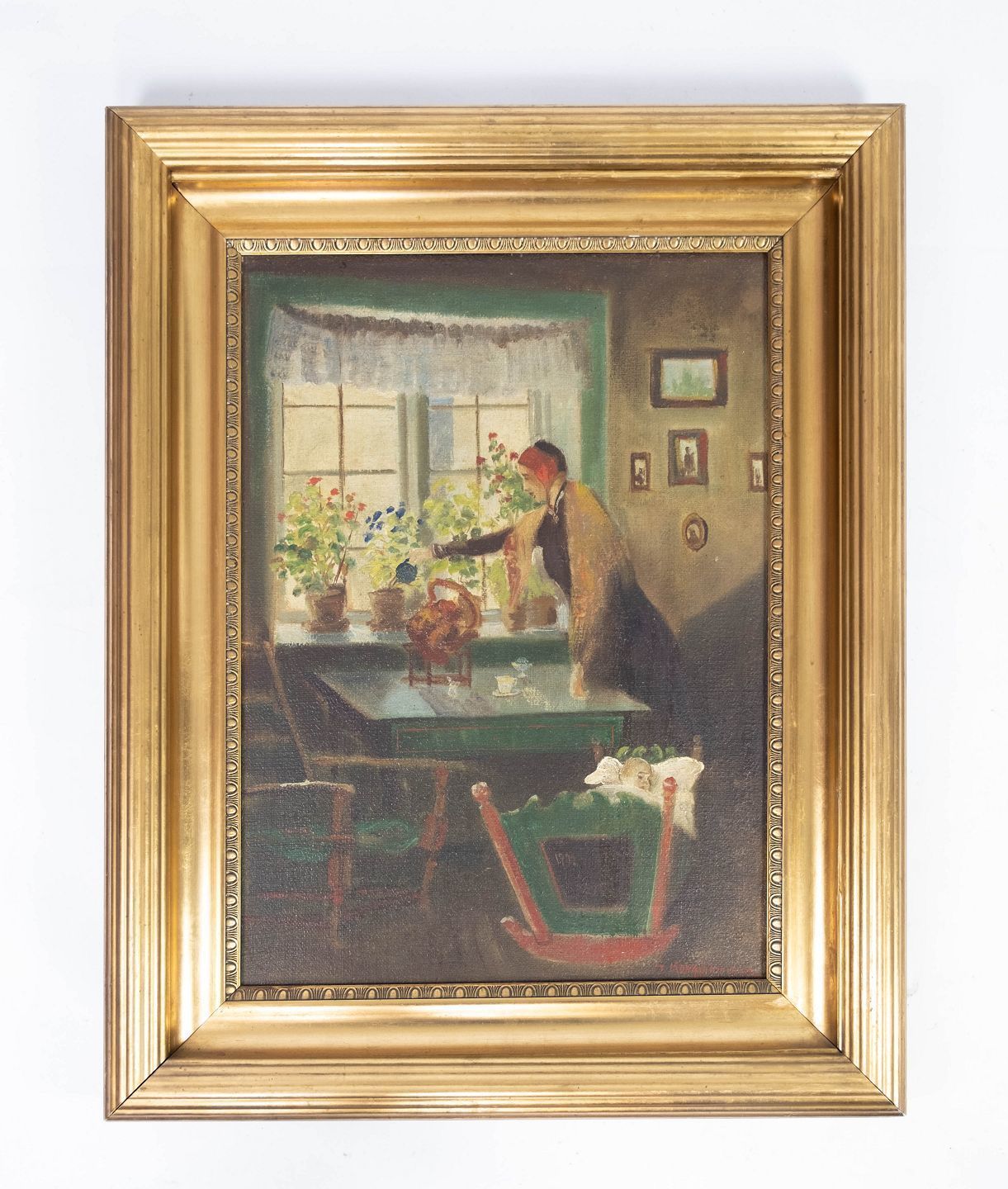 Motif Of A Home And With Gilded Frame, Unknown Signature From The 1920s.