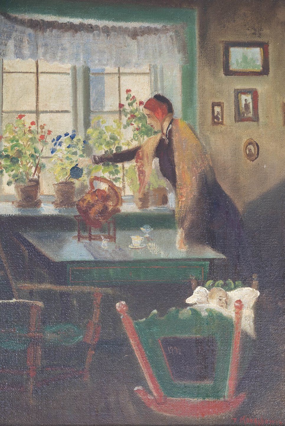 Motif Of A Home And With Gilded Frame, Unknown Signature From The 1920s. photo furniture