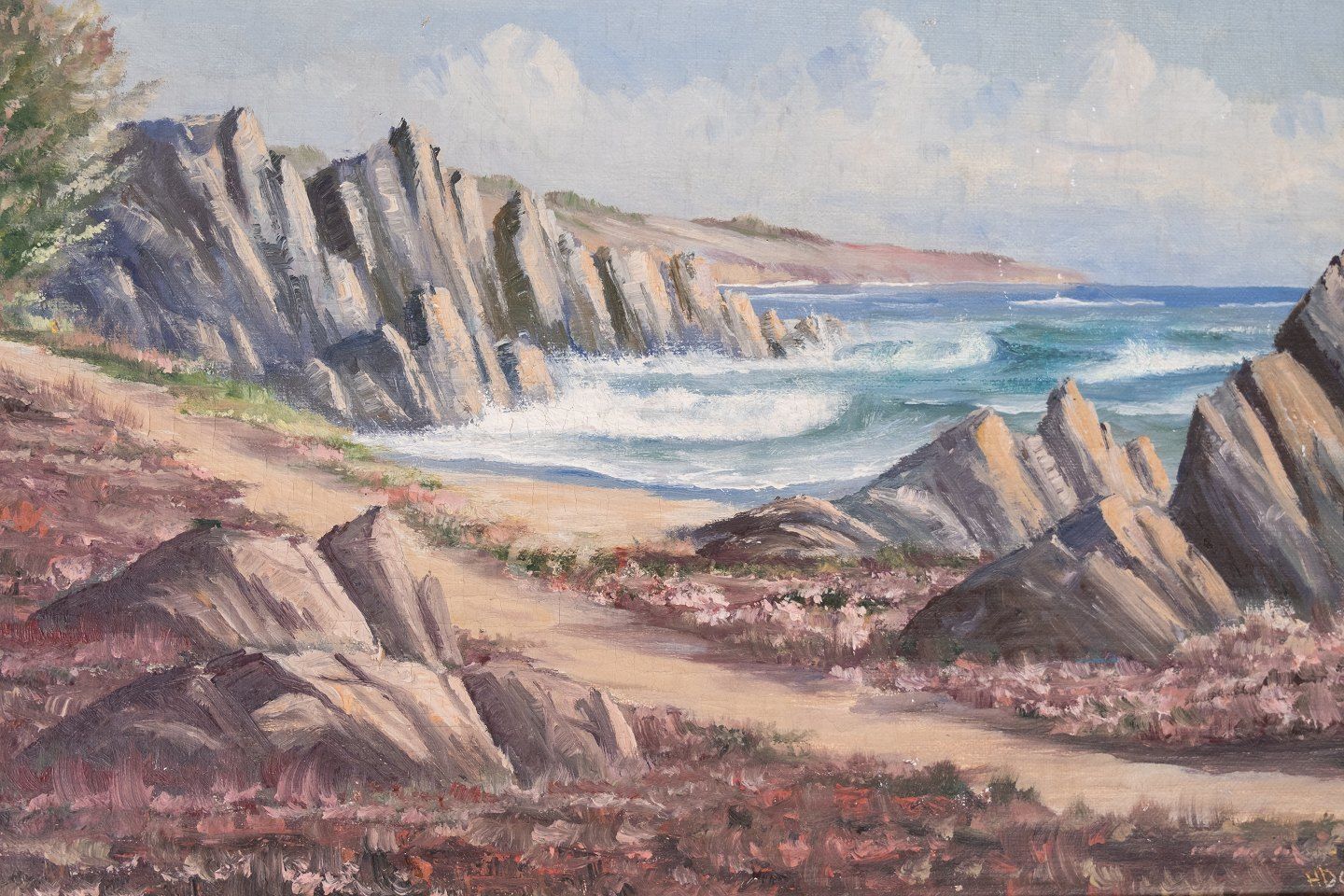 Oil Painting With Beach Motif And Gilded Frame, With Unknown Signature From The 1930s. photo for sale