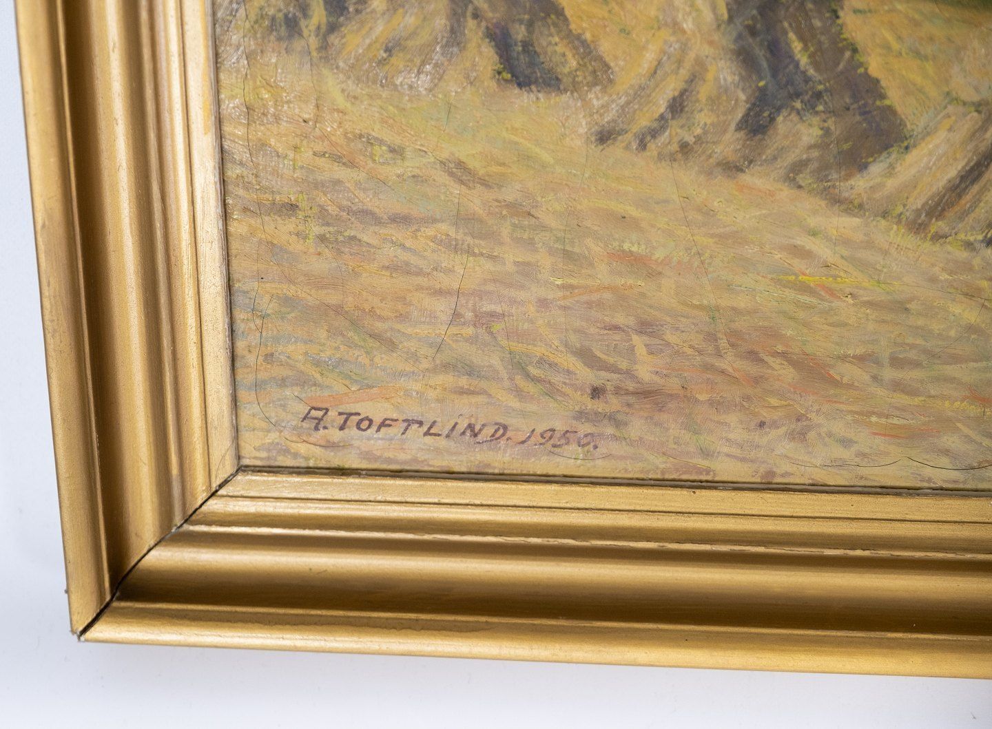 Oil Painting With Country Motif And Gilded Frame, Signed A. Toftlind 1950. photo furniture