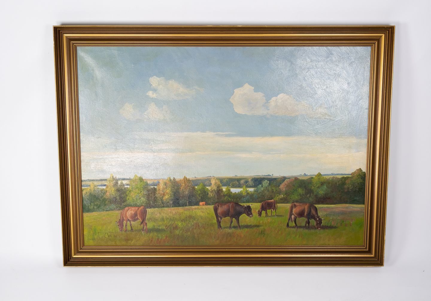 Oil Painting With Country Motif And Gilded Frame, By Niels Christiansen.