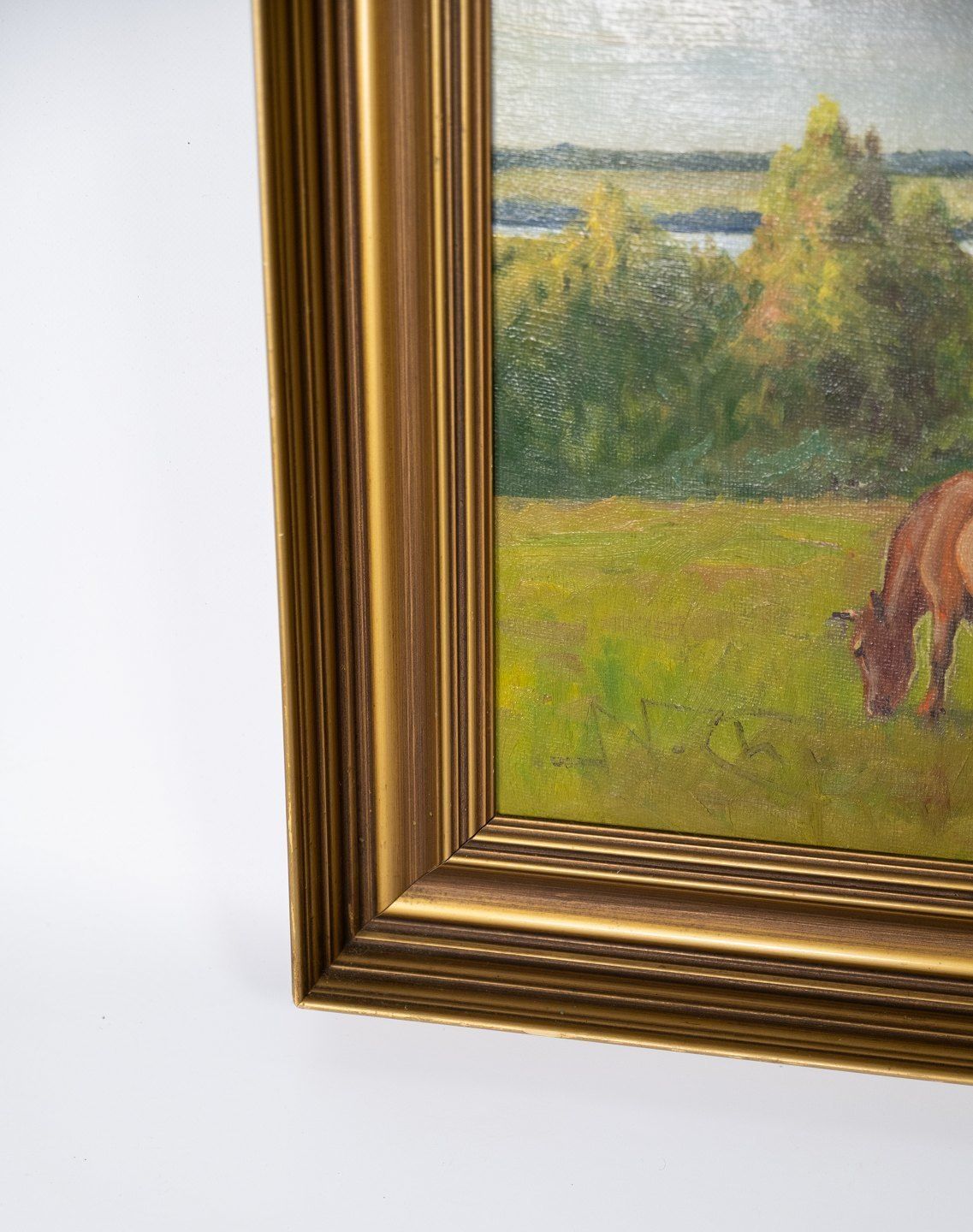 Oil Painting With Country Motif And Gilded Frame, By Niels Christiansen. photo for sale
