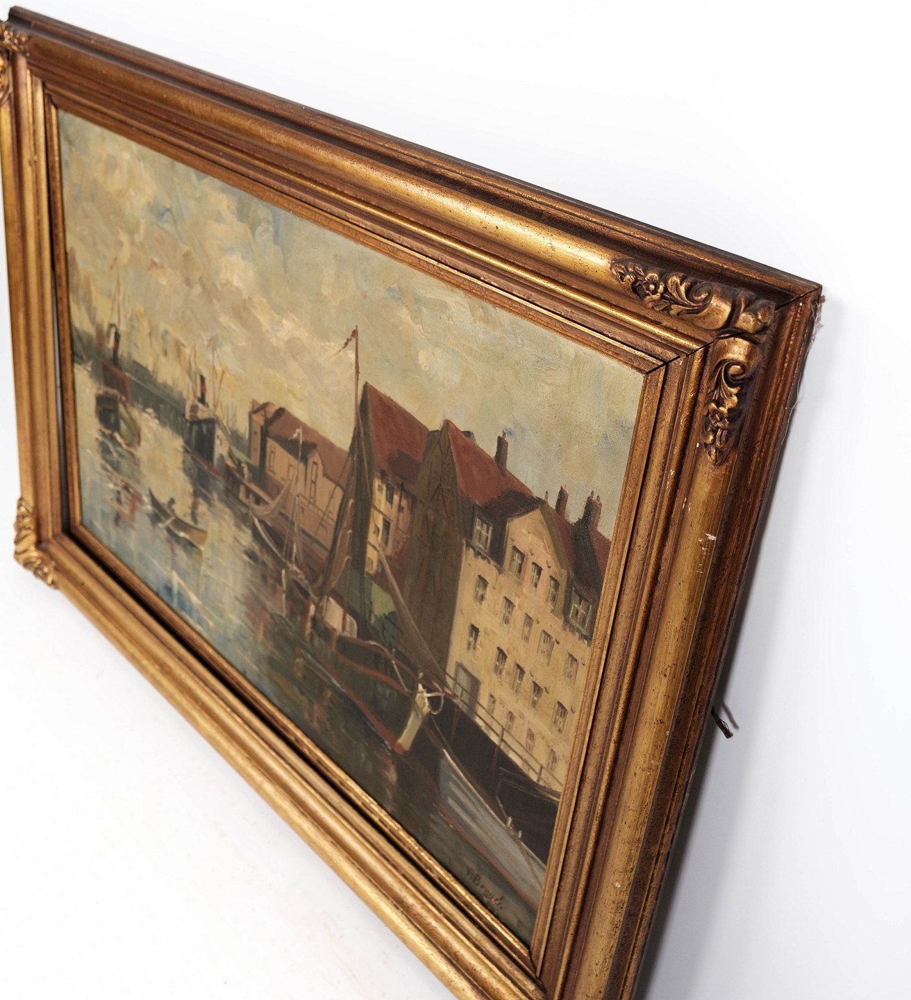 Oil Painting With Motif Of Copenhagen And Gilded Frame, Signed Valdemar Brunø. photo furniture