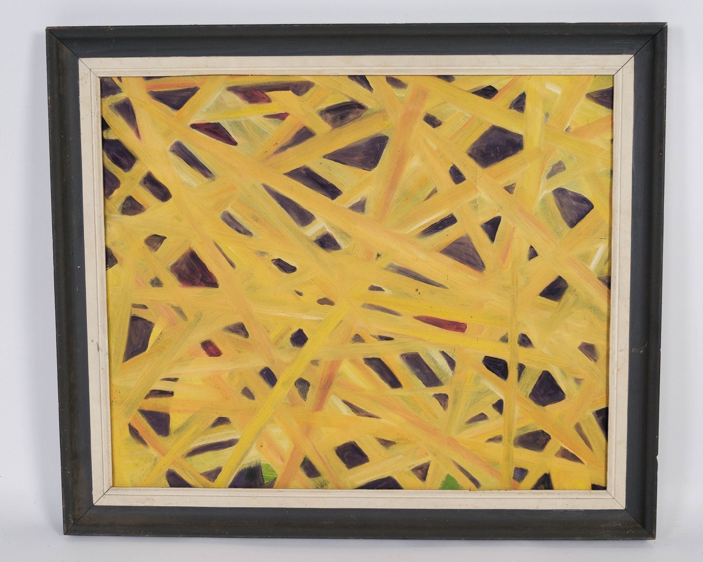 Painting In Yellow Colors With Dark Wooden Frame From The 1970s.
