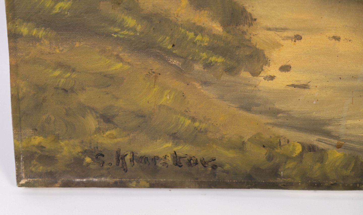 Oil Painting With Beach Motif And Unknown Signature From The 1930s. photo furniture