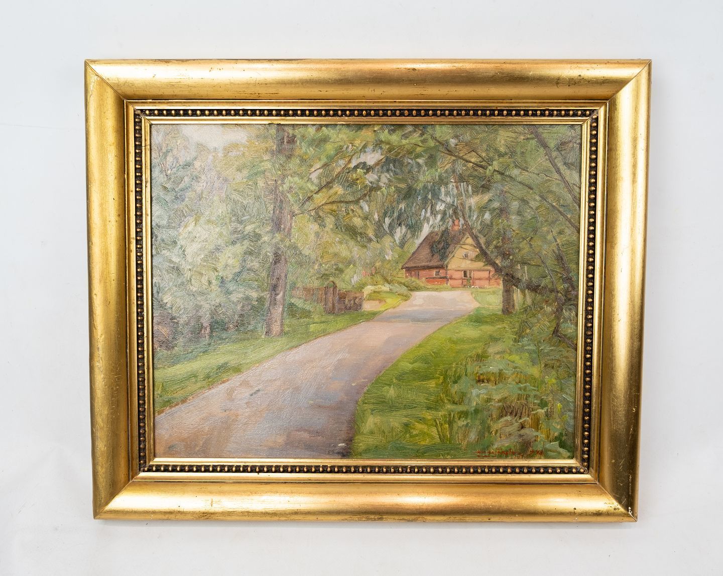 Oil Painting With  Green Motif And With Gilded Frame, From 1948 By Einar Parslev (1891 1977).