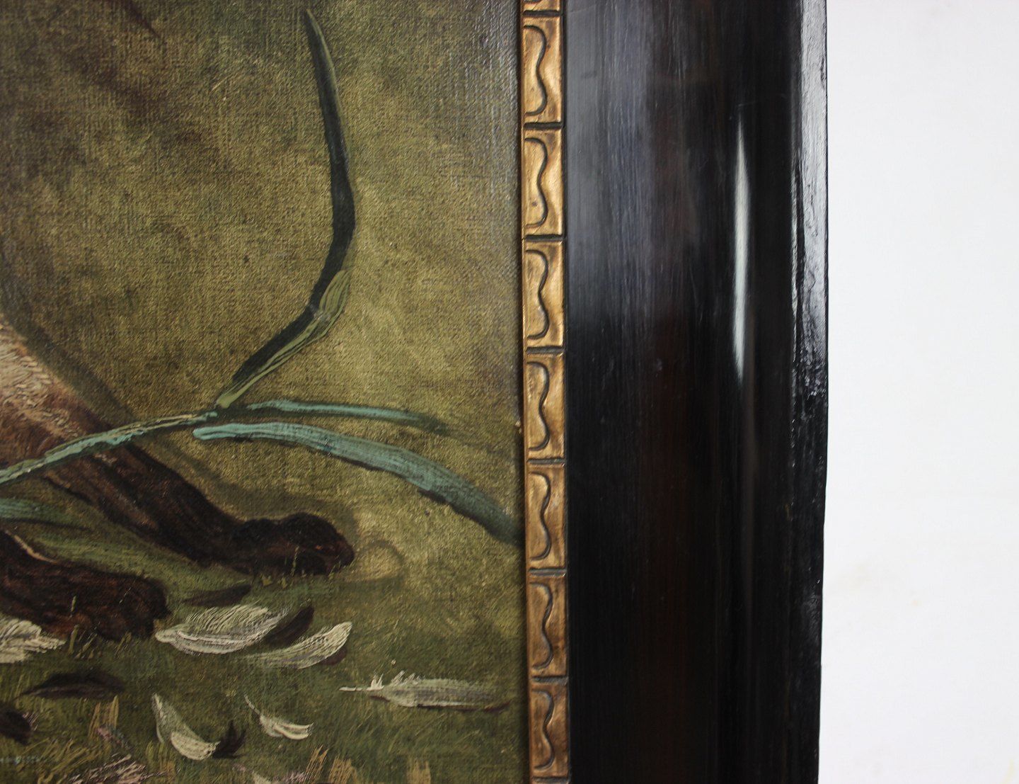 Oil Painting With Animal Motif And With Black Frame Without Signature. photo 565.0