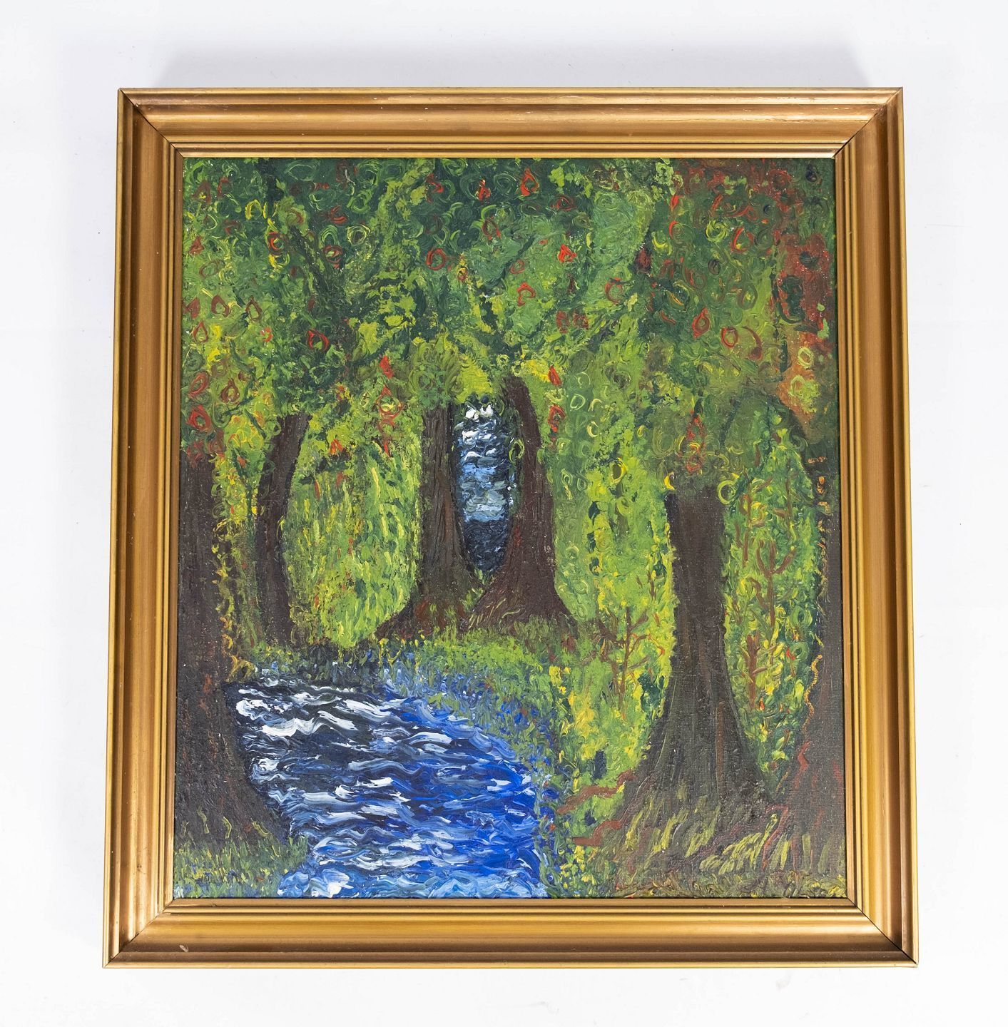Oil Painting With Forest Motif And Gilded Frame, Without Signature From The 1940s.
