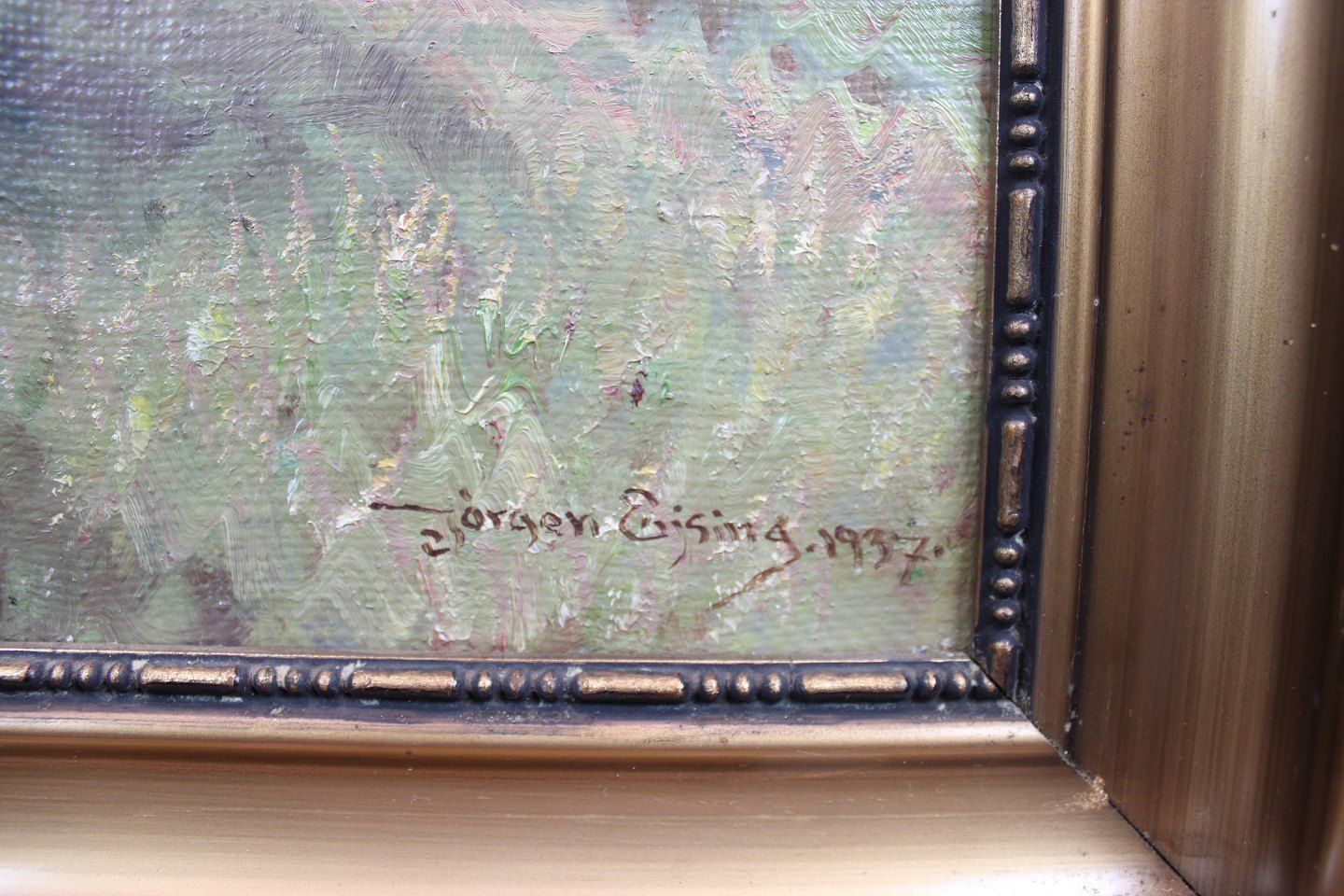 Oil Painting With Natural Motif And Gilded Frame Signed Jørgen Eising 1937. photo for sale