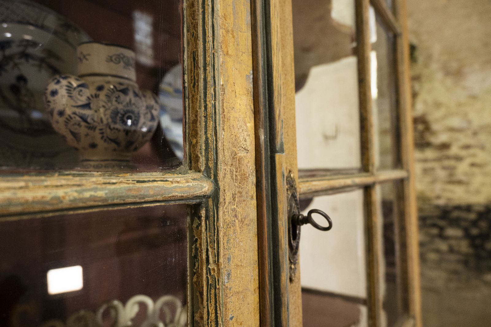 photo for sale 18th Century Dutch Dry Scraped Glazed Vitrine Cabinet