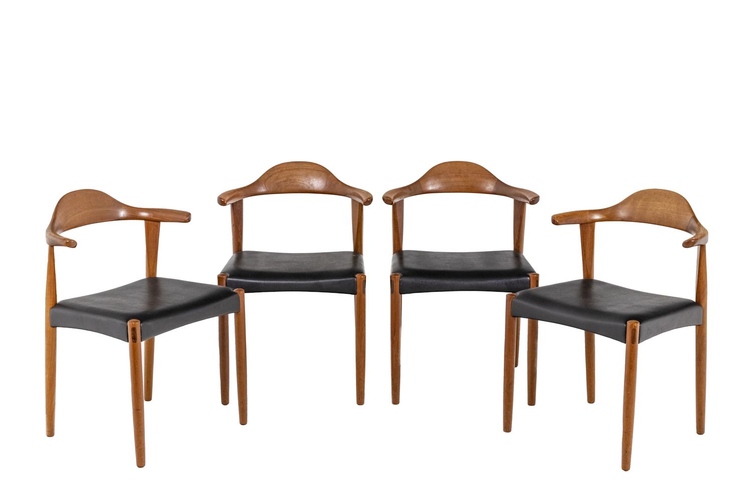 Harry østergaard, Series Of Four "Bull Horn" Teak Chairs, 1950's