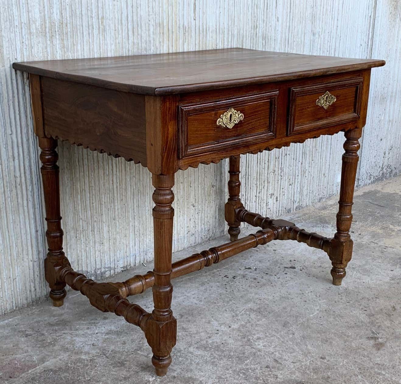 Early 20th Spanish Mobila Country Farm Desk With, Side Table Or Butcher Block photo for sale