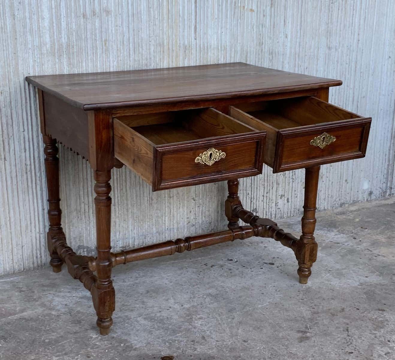 Early 20th Spanish Mobila Country Farm Desk With, Side Table Or Butcher Block photo vintage