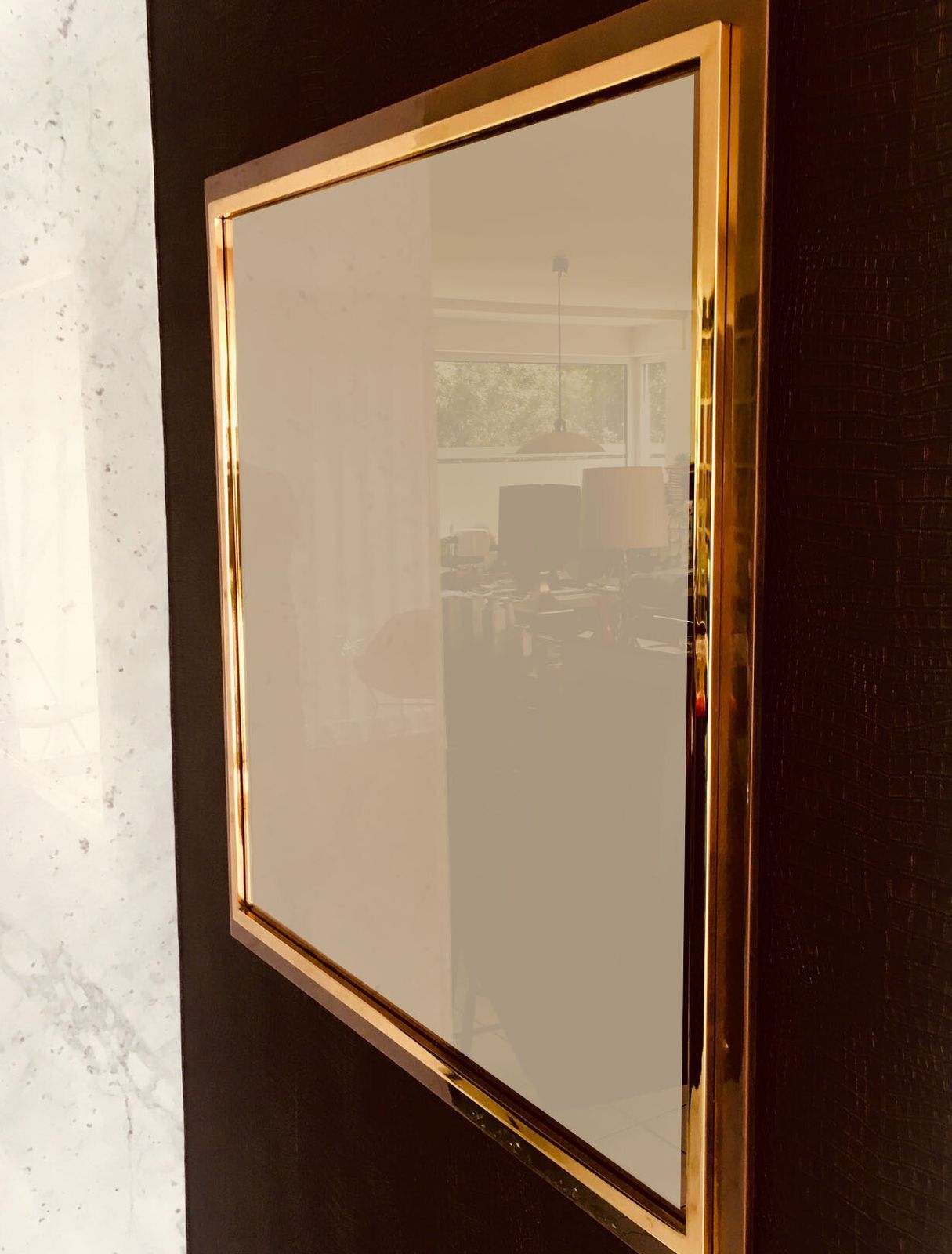 photo buy Postmodern Design Xl Square Bronze Mirror By Belgo Chrom, Belgium 1980's