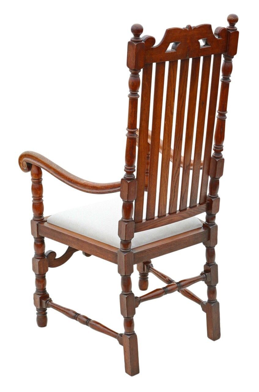 Oak Armchair Elbow Desk Chair C1915 Charles II Style photo for sale