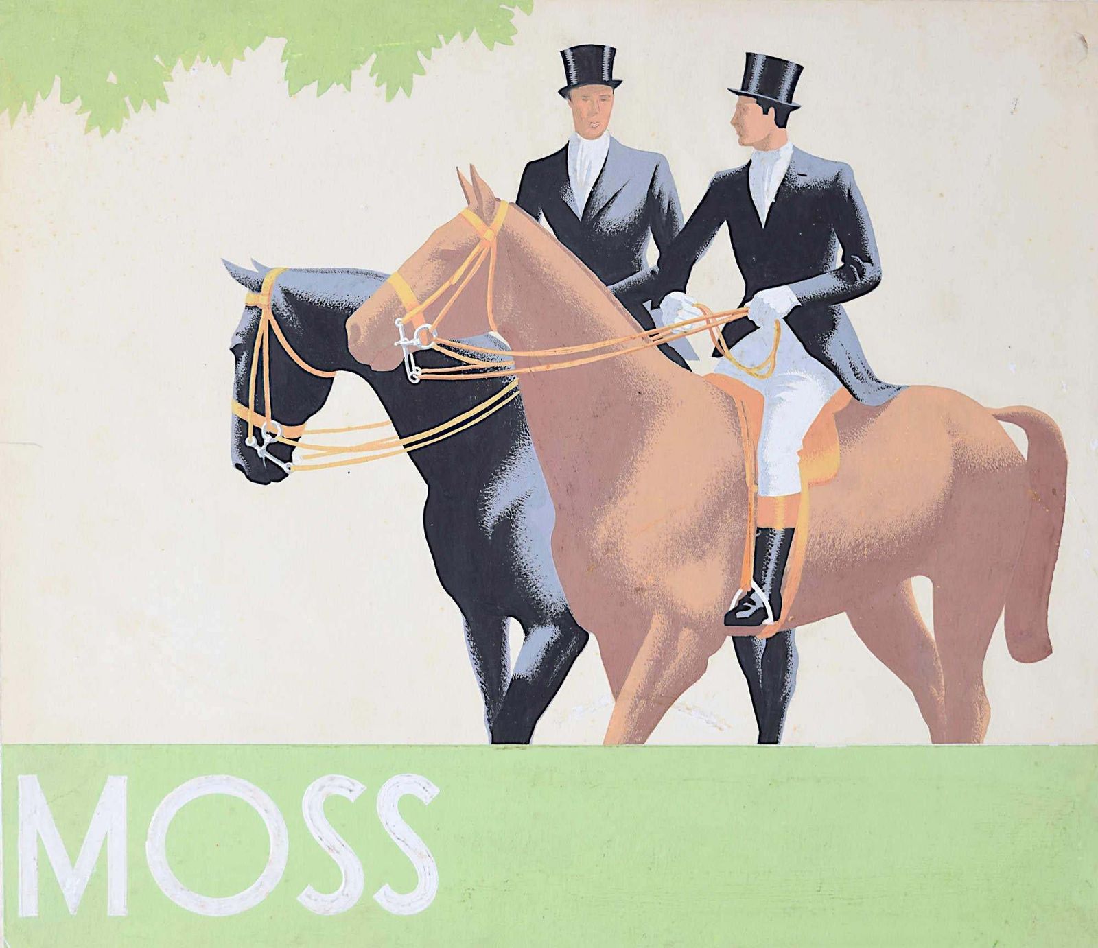 Original Gouache Design For Moss Bros Horses Riding Formal Outfit (C.1930s)