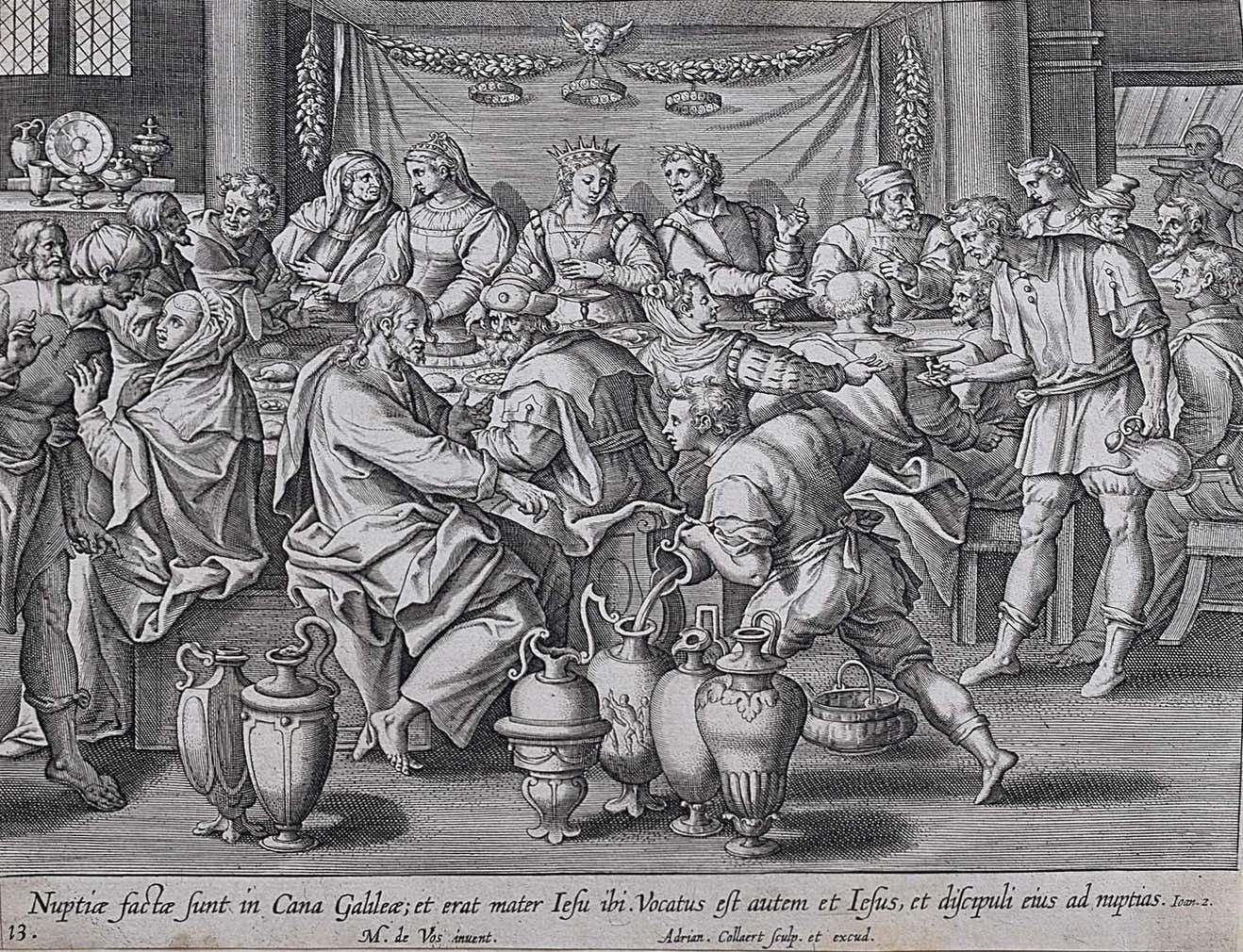 Adriaen Collaert 'Wedding At Cana' 17th Century Engraving
