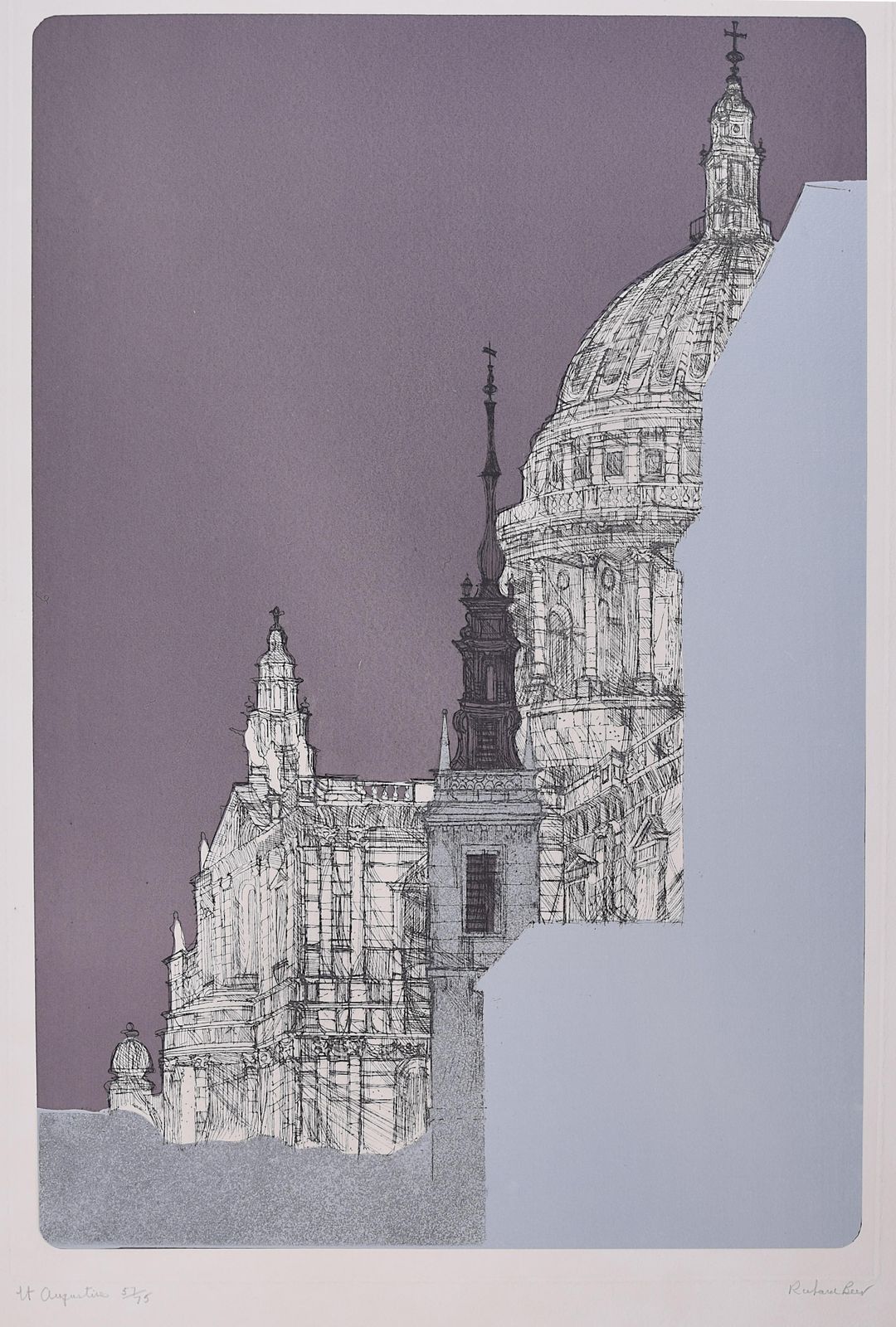 Richard Beer, 'St Augustine's Church Watling Street London' Etching (1970)