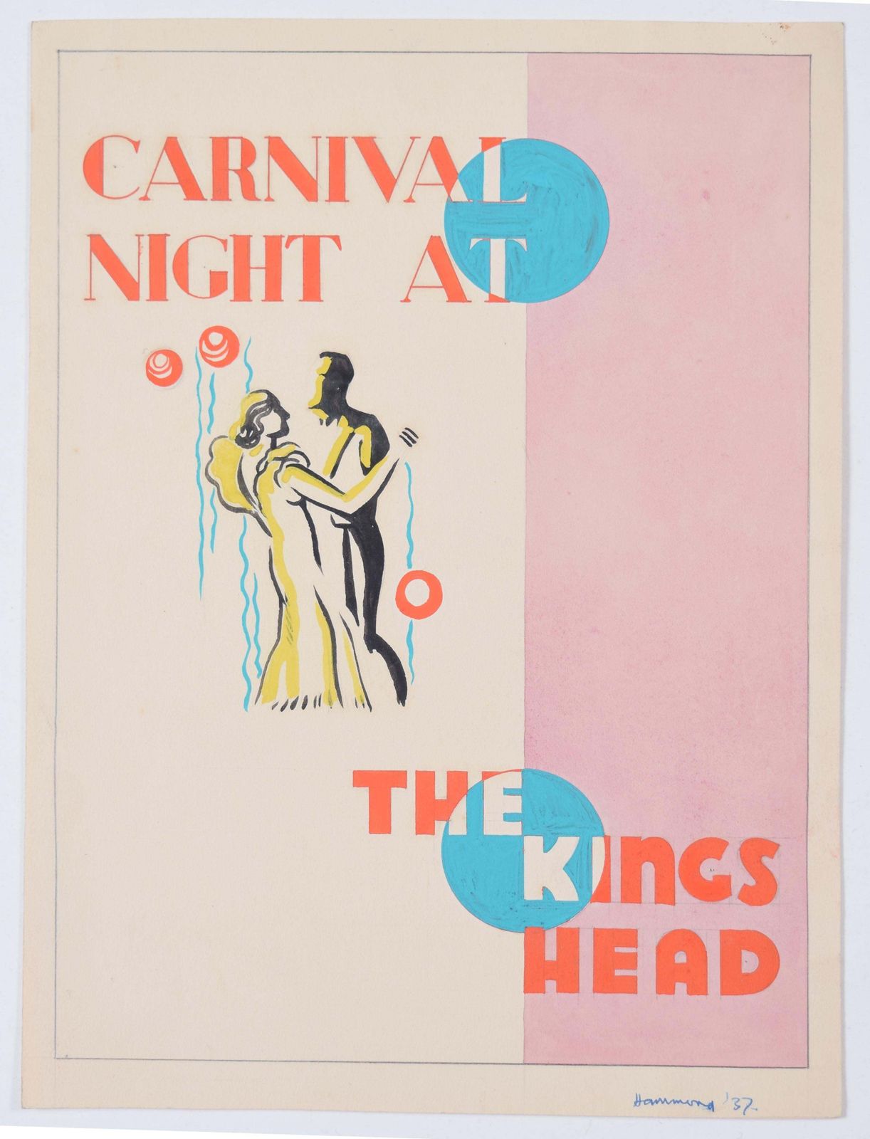 Hammond (Artist) Art Deco Gouache Original Artwork 1937 Carnival Night Advertising Poster Design 1937 photo for sale