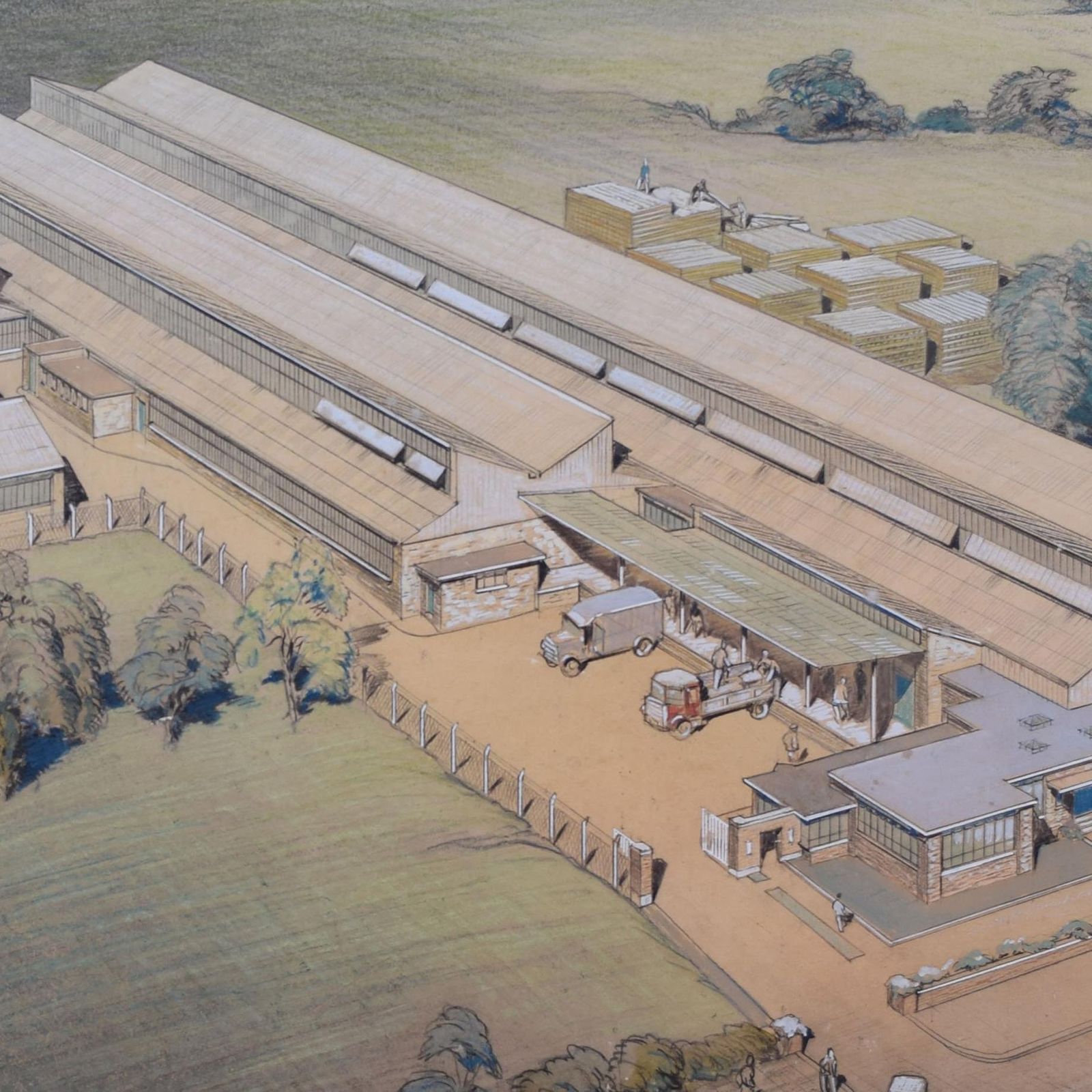 John Dean Monroe Harvey,  Architectural Drawing Design For Factory (1954) photo Art