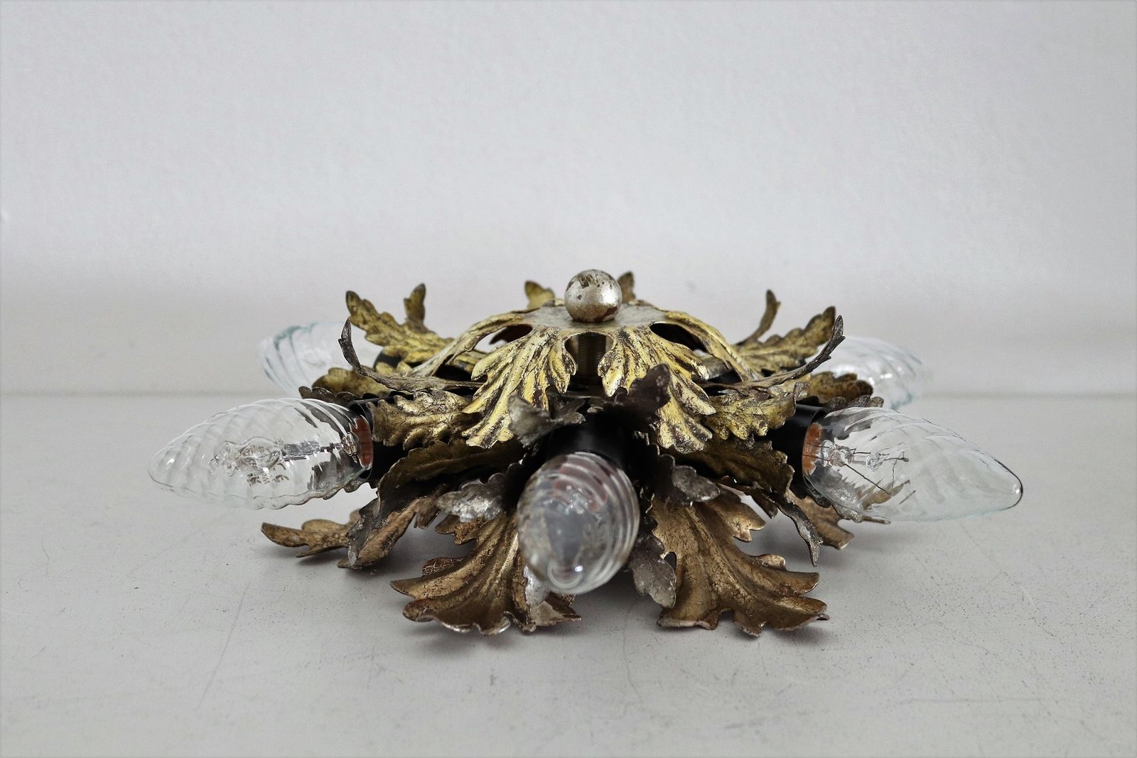 photo buy Italian Mid Century Flush Mount Light Or Ceiling Lamp In Metal With Gilt Leaves For 6 Light Bulbs By Banci Florence, 1970s, Set Of 2