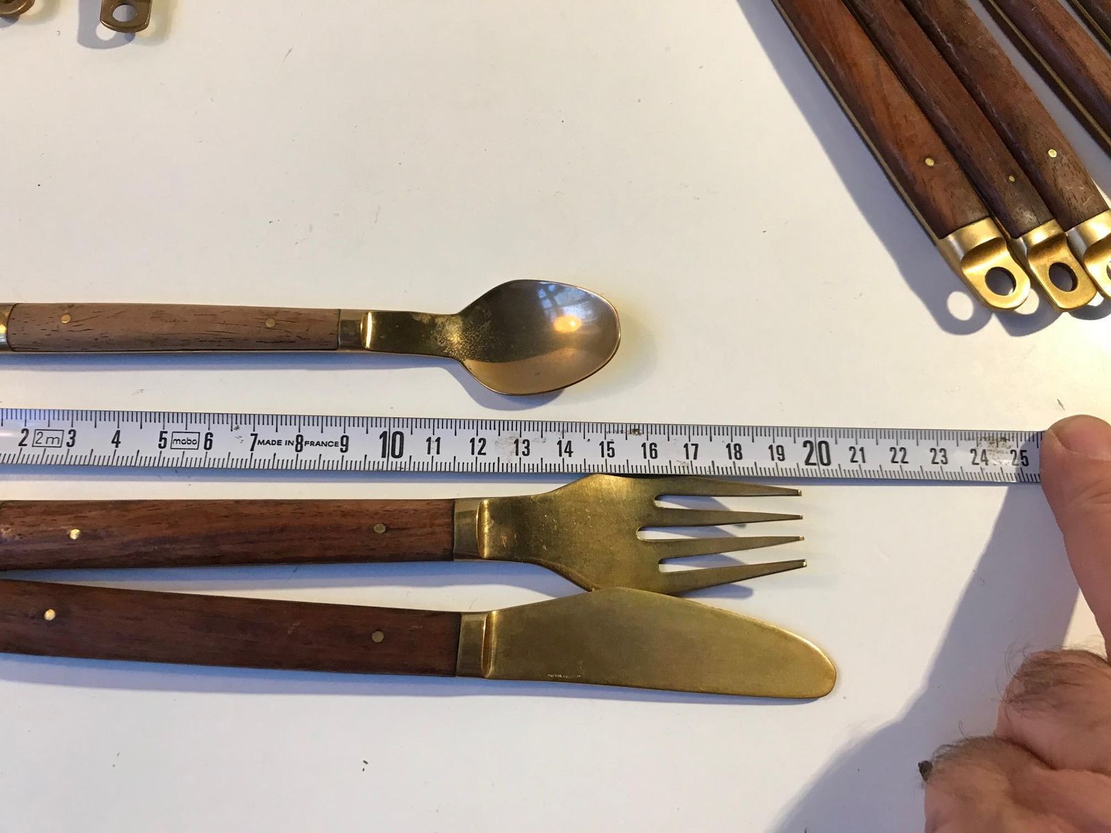 Danish Modern Brass And Teak Cutlery Set From Carl Cohr, 1960s photo vinterior