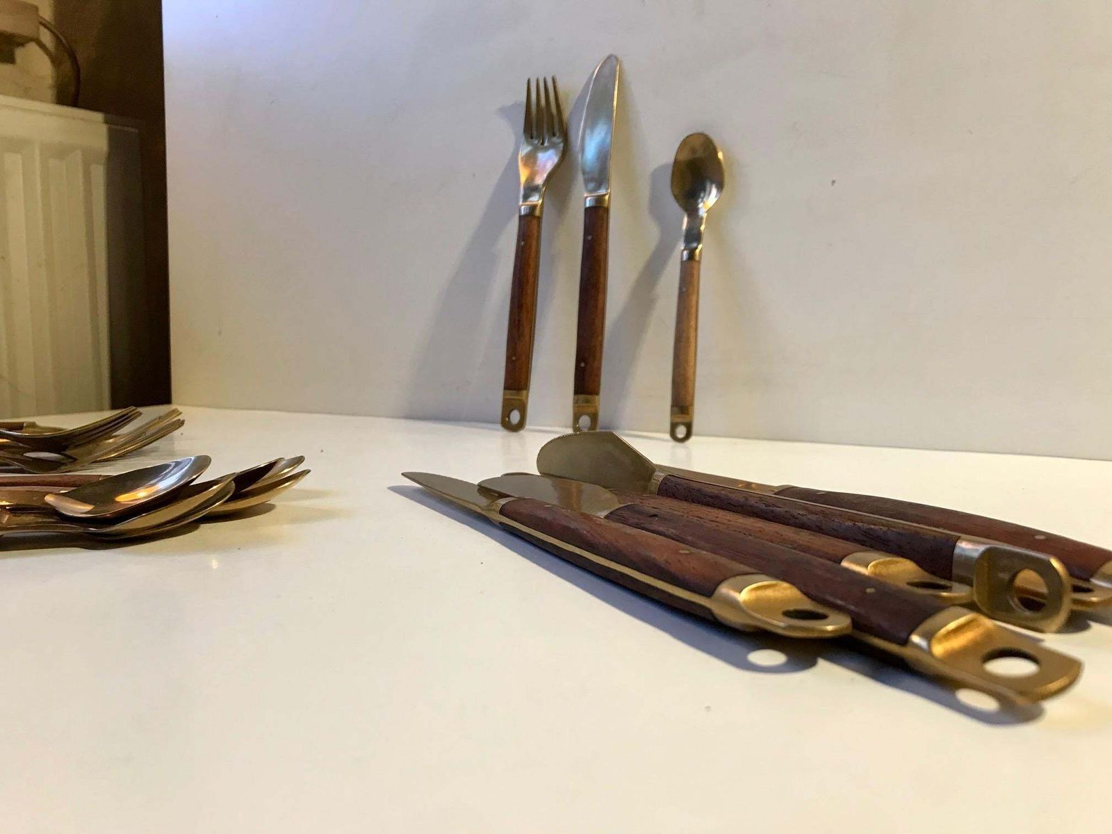 Danish Modern Brass And Teak Cutlery Set From Carl Cohr, 1960s photo buy