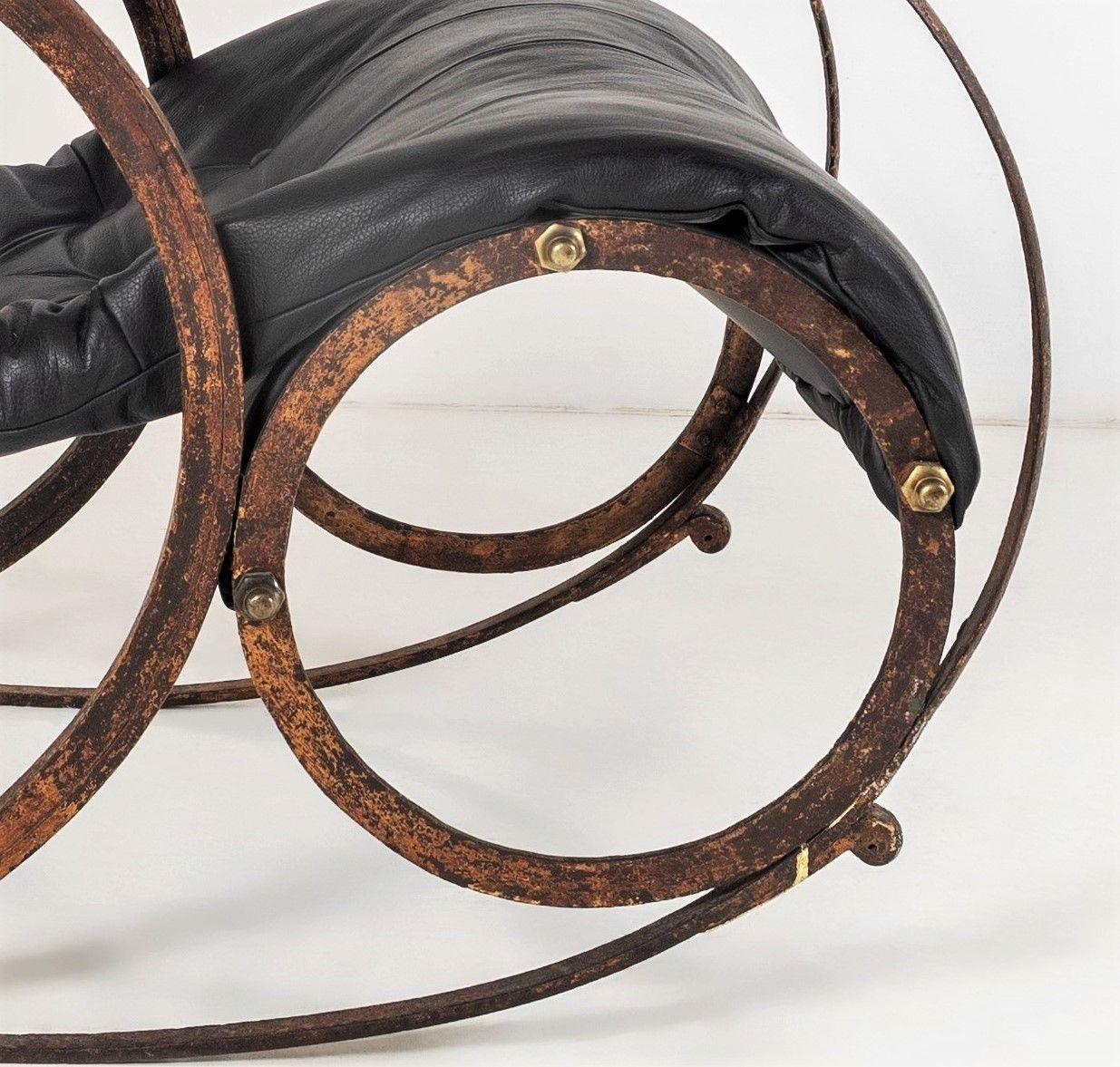 2800.0 Historic 19th Century Antique Iron Frame Leather Sling Rocking Chair By R W Winfield Of England photo