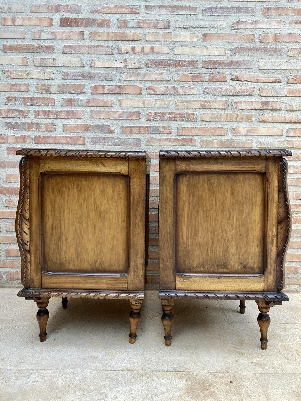 Furniture Pair Of Early Century Carved Oak Nightstand, 1940s photo