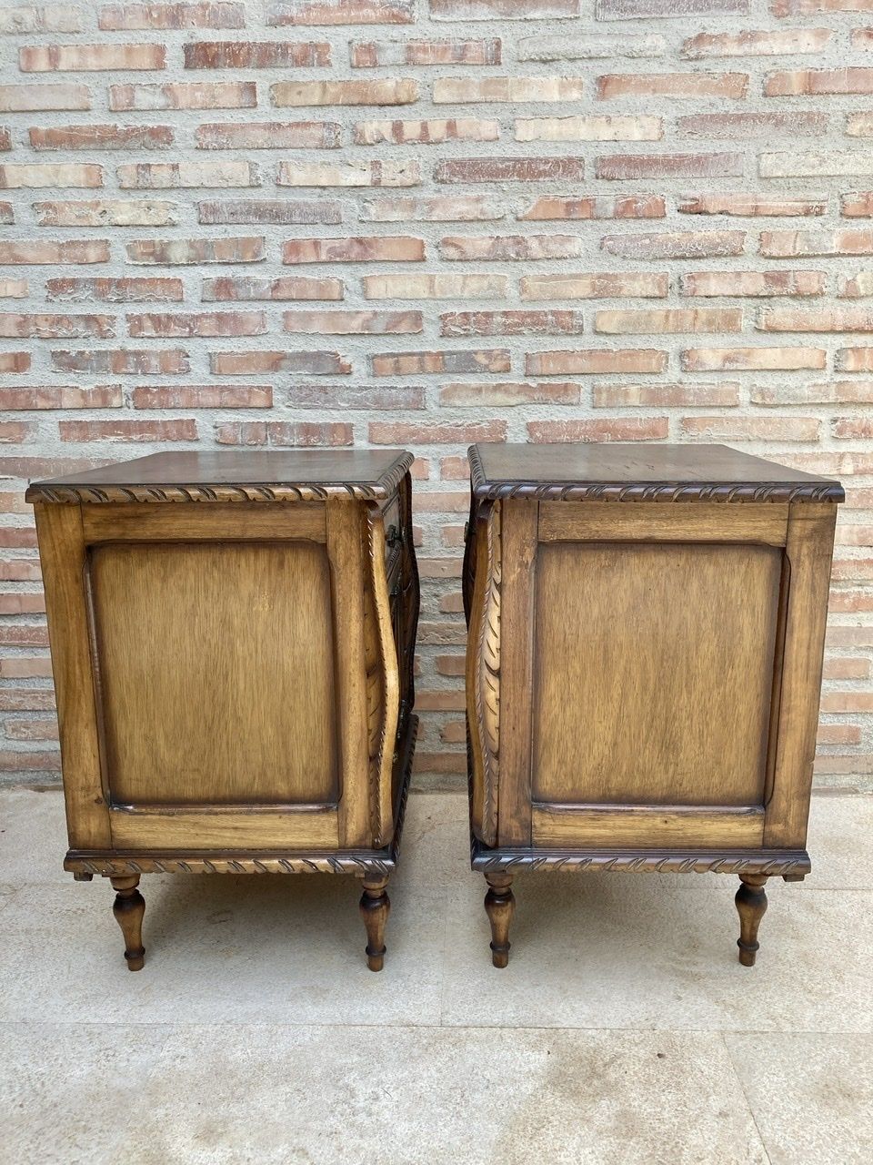 photo buy Pair Of Early Century Carved Oak Nightstand, 1940s
