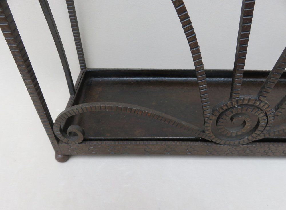 photo for sale French Art Deco Umbrella Stand In Wrought Iron In The Style Of Edgar Brandt