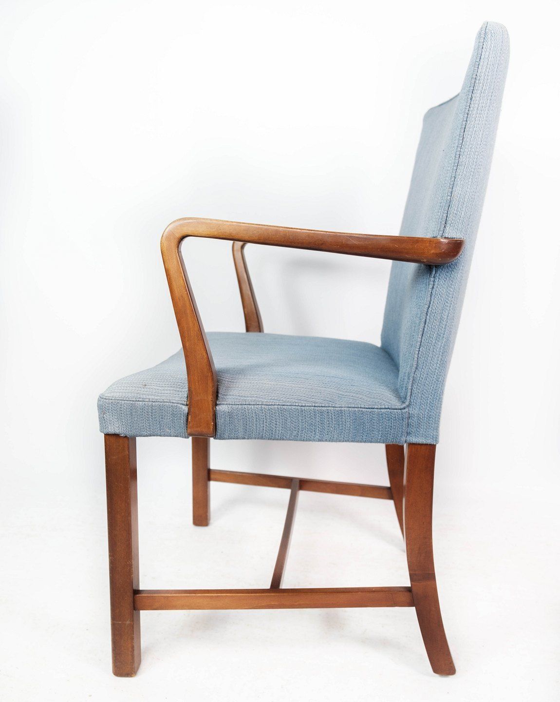 Mahogany Armchair Upholstered In Light Blue Fabric Made By Fritz Hansen. photo furniture