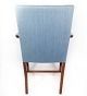Mahogany Armchair Upholstered In Light Blue Fabric Made By Fritz Hansen. photo for sale