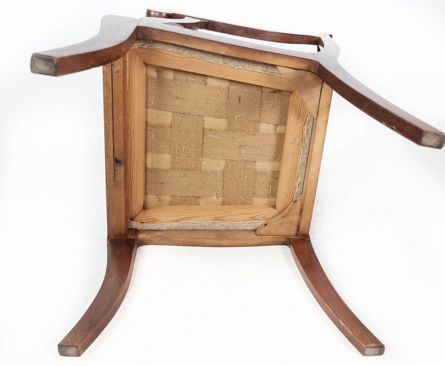 Late Empire Armchair Of Mahogany And Upholstered With Light Fabric From The 1860s. photo vintage