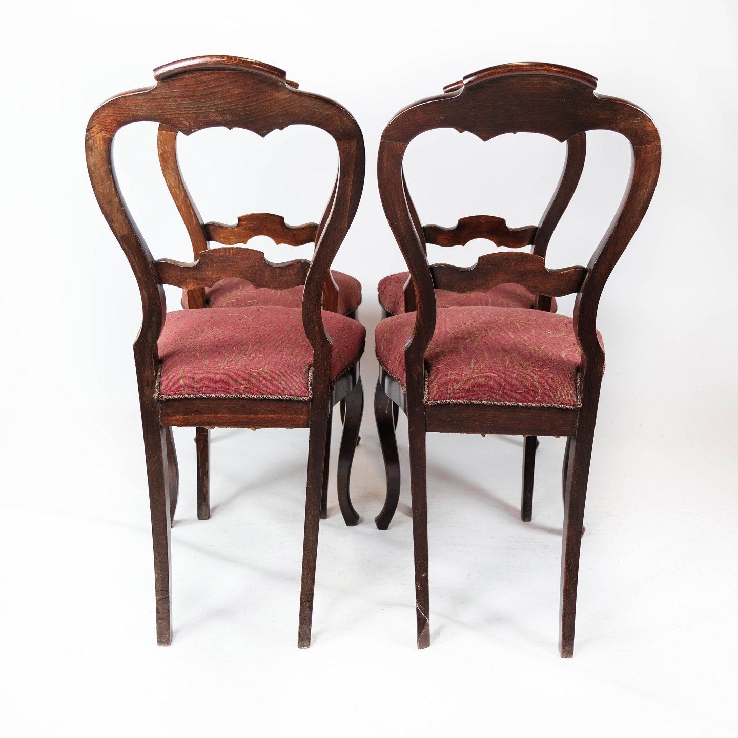 Set Of Four Mahogany Dining Chairs And Upholstered In Red Fabric From The 1860s. photo for sale
