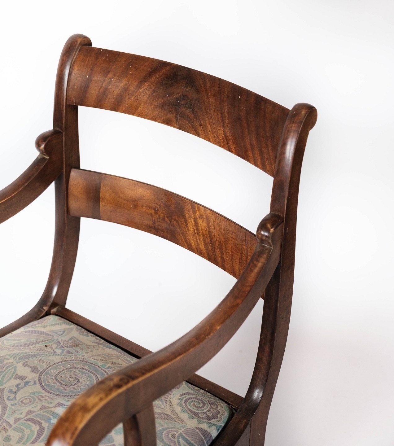 Late Empire Antique Armchair Of Mahogany And Upholstered With Light Fabric From The 1840s. photo furniture