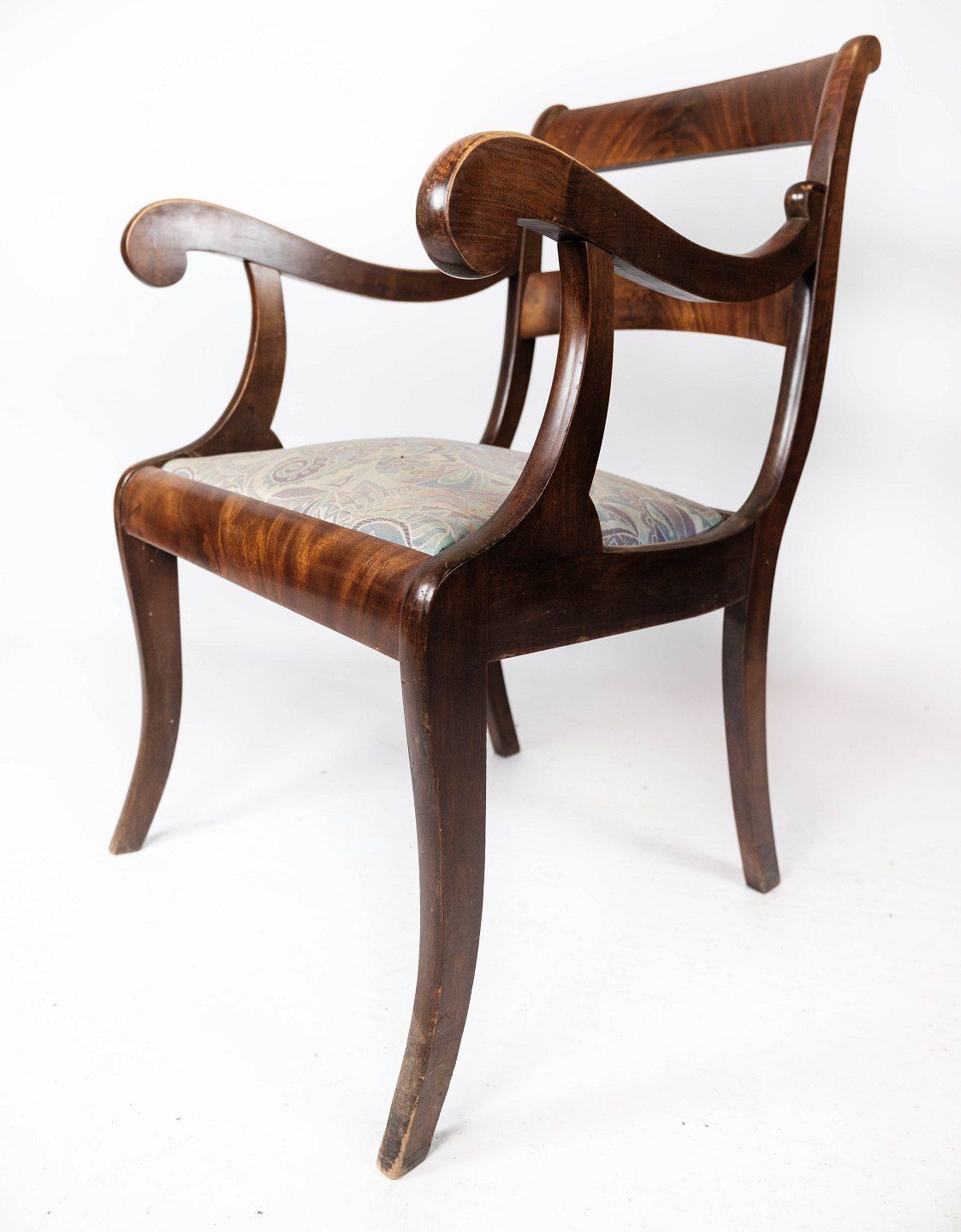 Late Empire Antique Armchair Of Mahogany And Upholstered With Light Fabric From The 1840s. photo 785.0