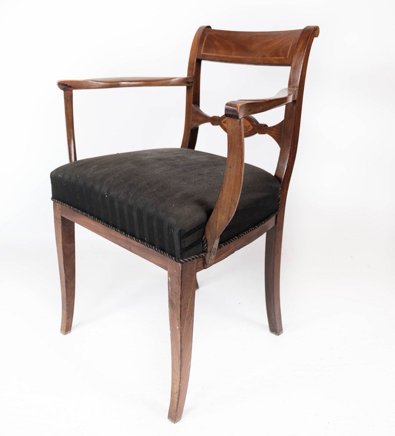 Set Of Two Mahogany Armchairs And Upholstered In Black Fabric, From The 1860s. photo for sale