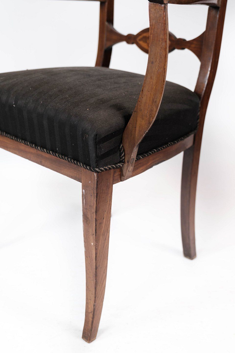 Set Of Two Mahogany Armchairs And Upholstered In Black Fabric, From The 1860s. photo vintage
