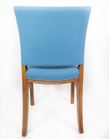 Dining Room Chair With Legs Of Light Mahogany And Upholstered With Light Blue Fabric Of Danish Design And Carpentry Work From The 1940s photo for sale