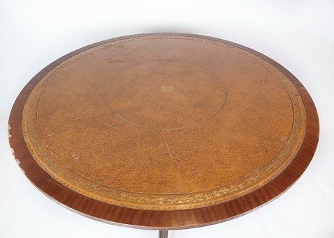 Antique Dining Table In Mahogany With Marquetry And Inlaid Leather From 1920s photo 785.0